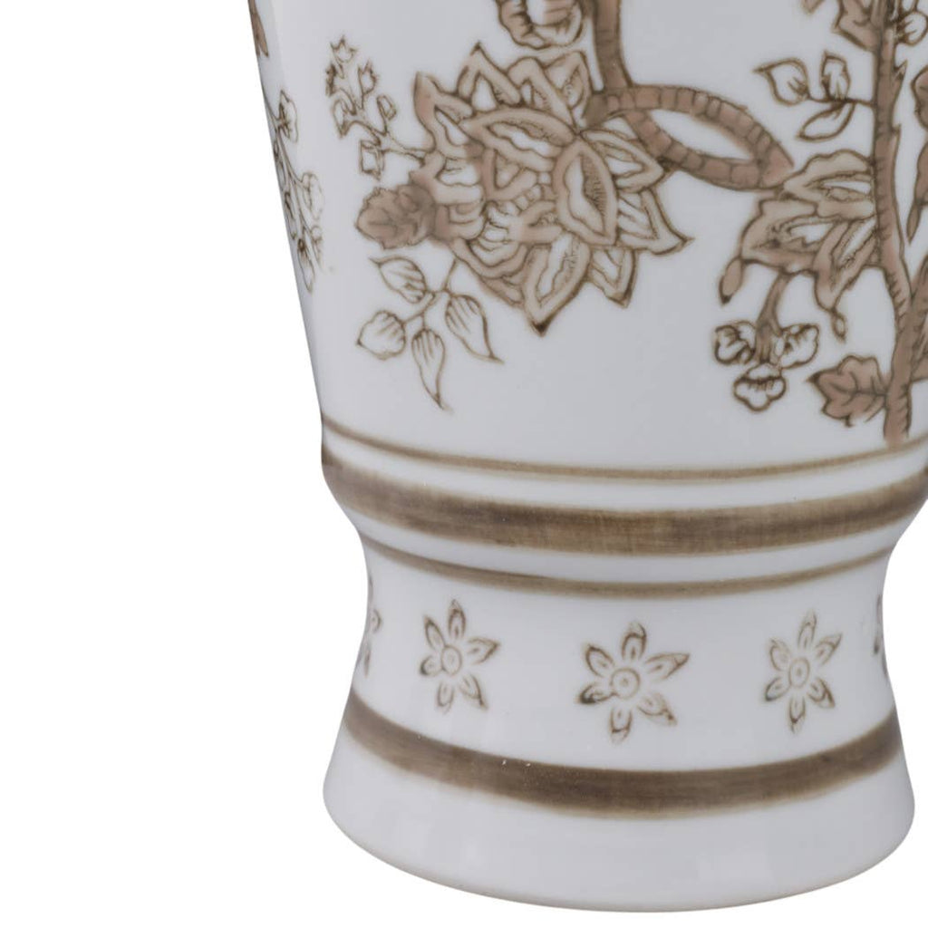 Br/Wh Vase Bird/Vines 12"
