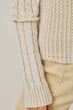 Andrea Washed Cable Mock Neck Sweater