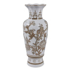 Br/Wh Vase Bird/Vines 12"