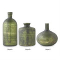 Antiqued Olive Green Matte Ceramic Bottle Vase