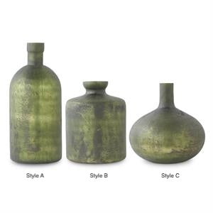 Antiqued Olive Green Matte Ceramic Bottle Vase