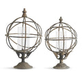 Distressed Metal Armillary Candleholders W/Glass Cylinder*