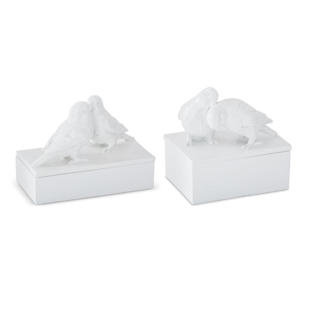 Glossy White Resin Love Birds Lidded Box*