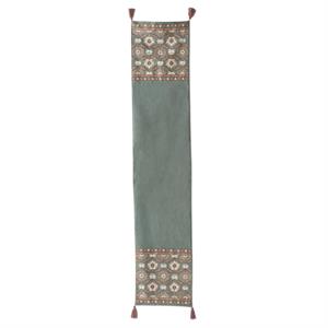 Handcrafted Teal & Pink Embroidered Floral Runner
