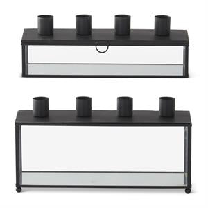 Black Metal & Glass 4 Taper Candleholder