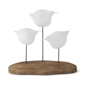 3 White Seagull Spindles on Driftwood Base