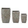 Ceramic Floral Embossed Square Vase