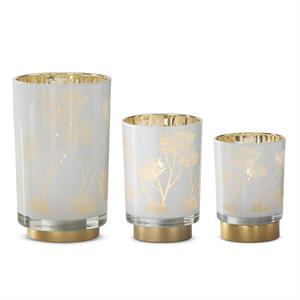 White & Gold Interior Floral Print Glass Cylinder