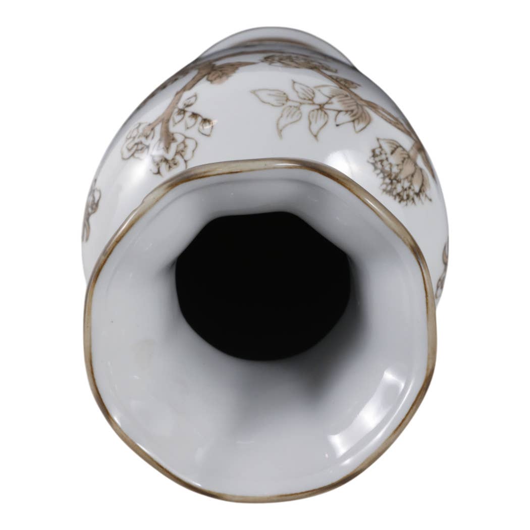 Br/Wh Vase Bird/Vines 12"