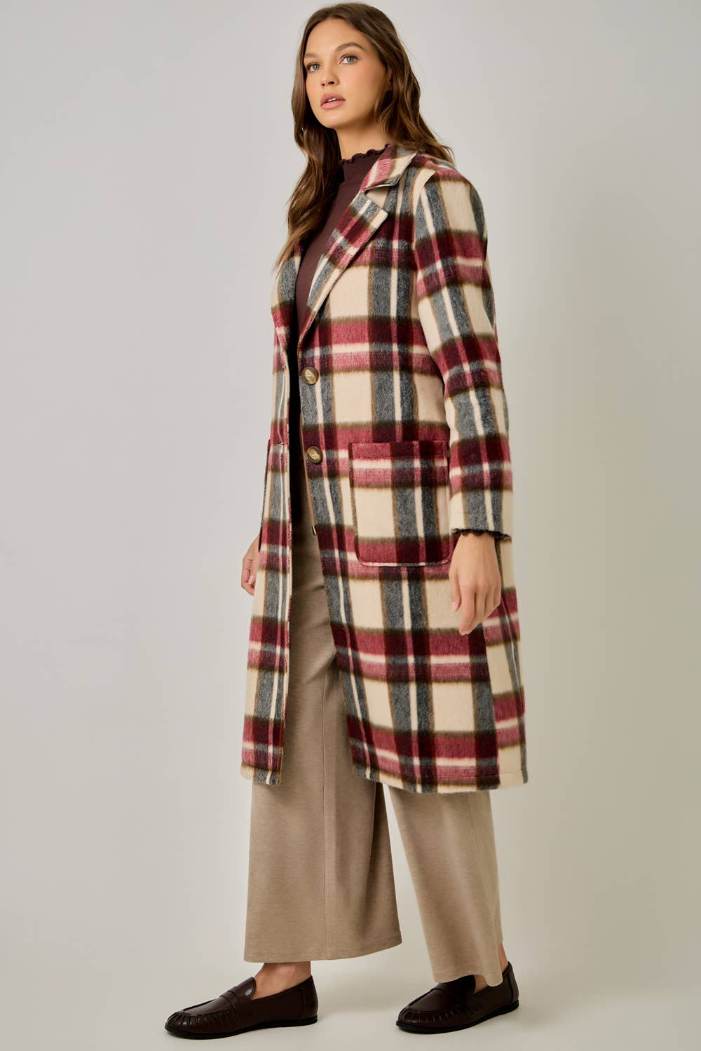 Missy Brushed Plaid Long Coat