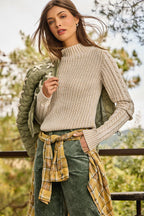 Andrea Washed Cable Mock Neck Sweater