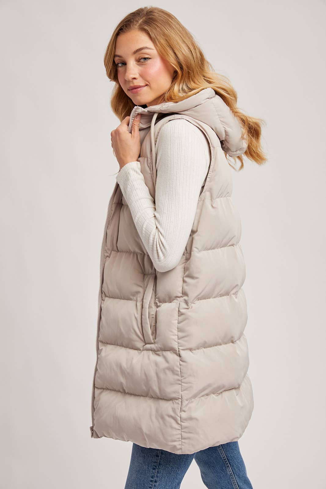 Natalie Hooded Zipper Puffer Vest