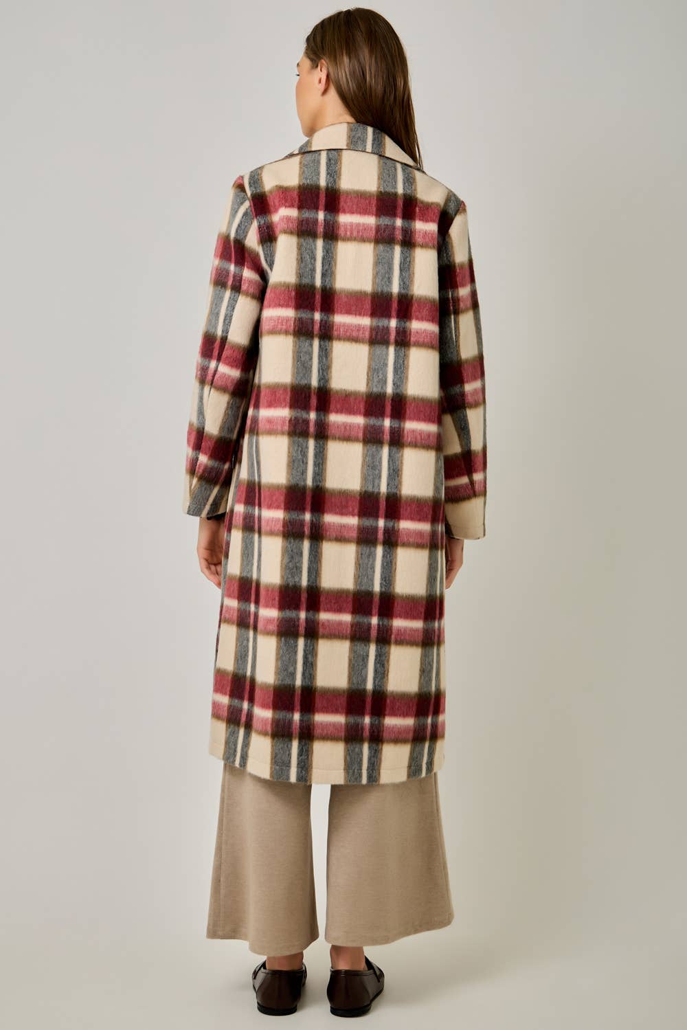 Missy Brushed Plaid Long Coat
