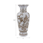 Br/Wh Vase Bird/Vines 12"