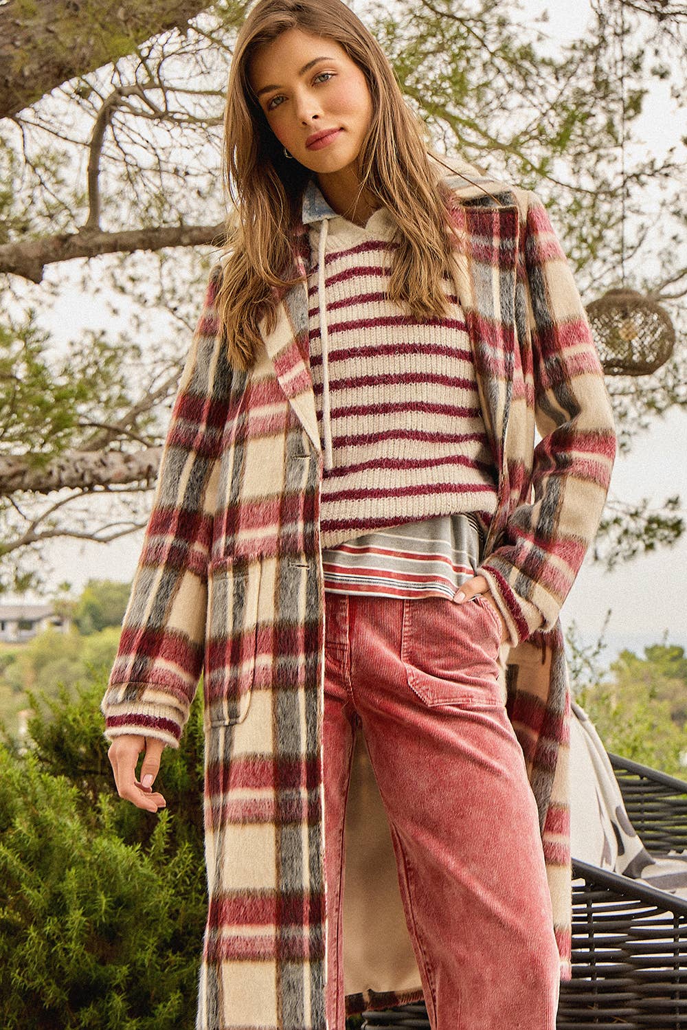 Missy Brushed Plaid Long Coat
