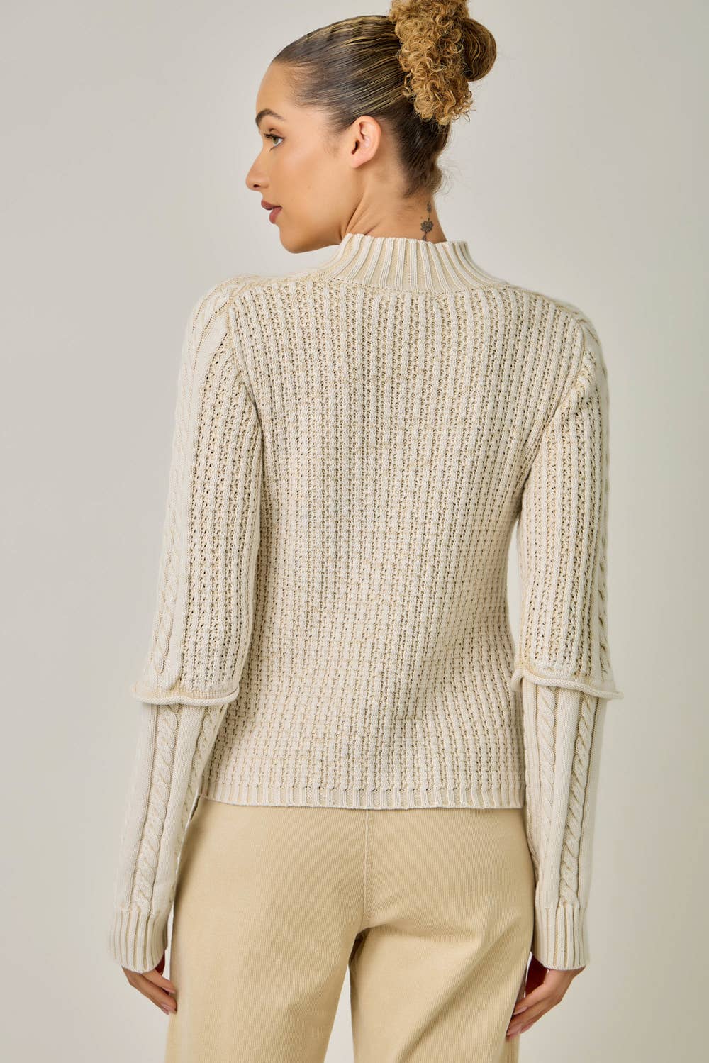 Andrea Washed Cable Mock Neck Sweater
