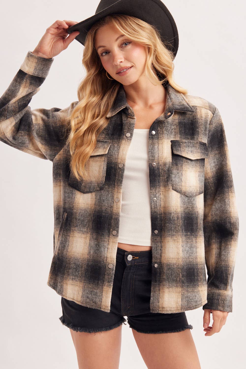 Janelle Snap Button Plaid Shacket