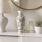 Br/Wh Vase Bird/Vines 12"