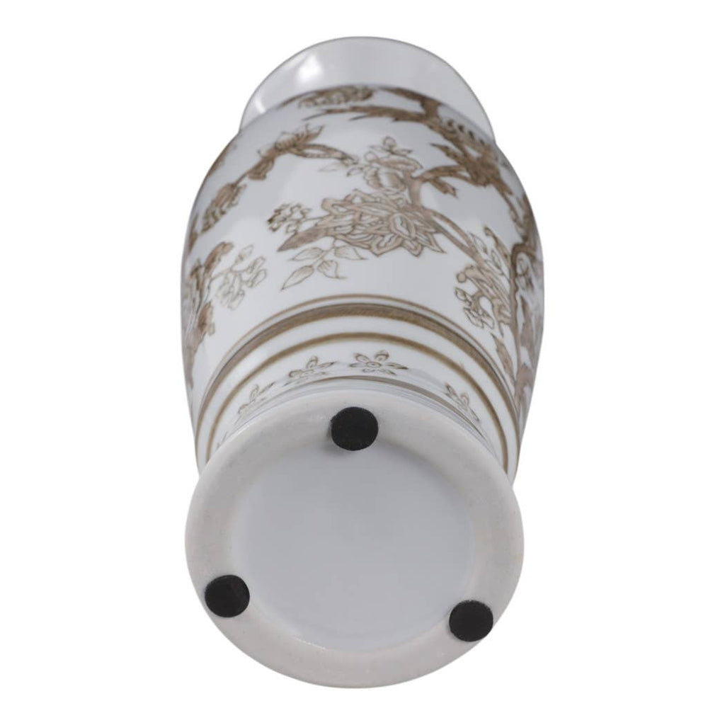 Br/Wh Vase Bird/Vines 12"