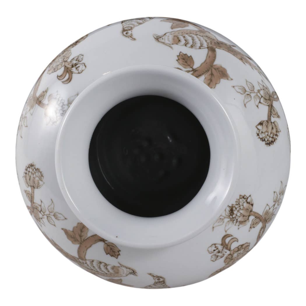 Br/Wh Ceramic Bird/Vines