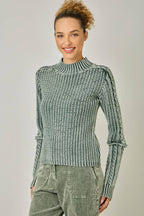 Andrea Washed Cable Mock Neck Sweater
