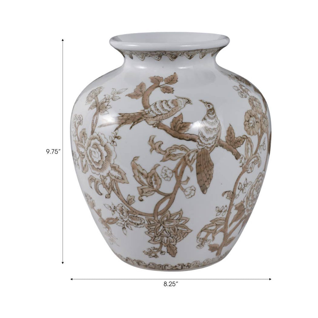 Br/Wh Ceramic Bird/Vines