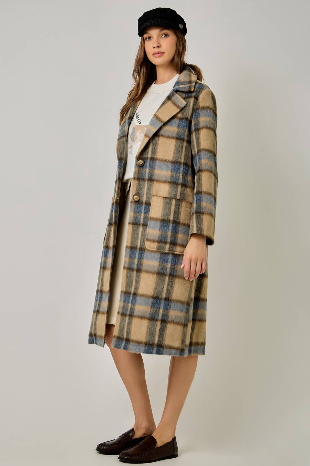 Missy Brushed Plaid Long Coat