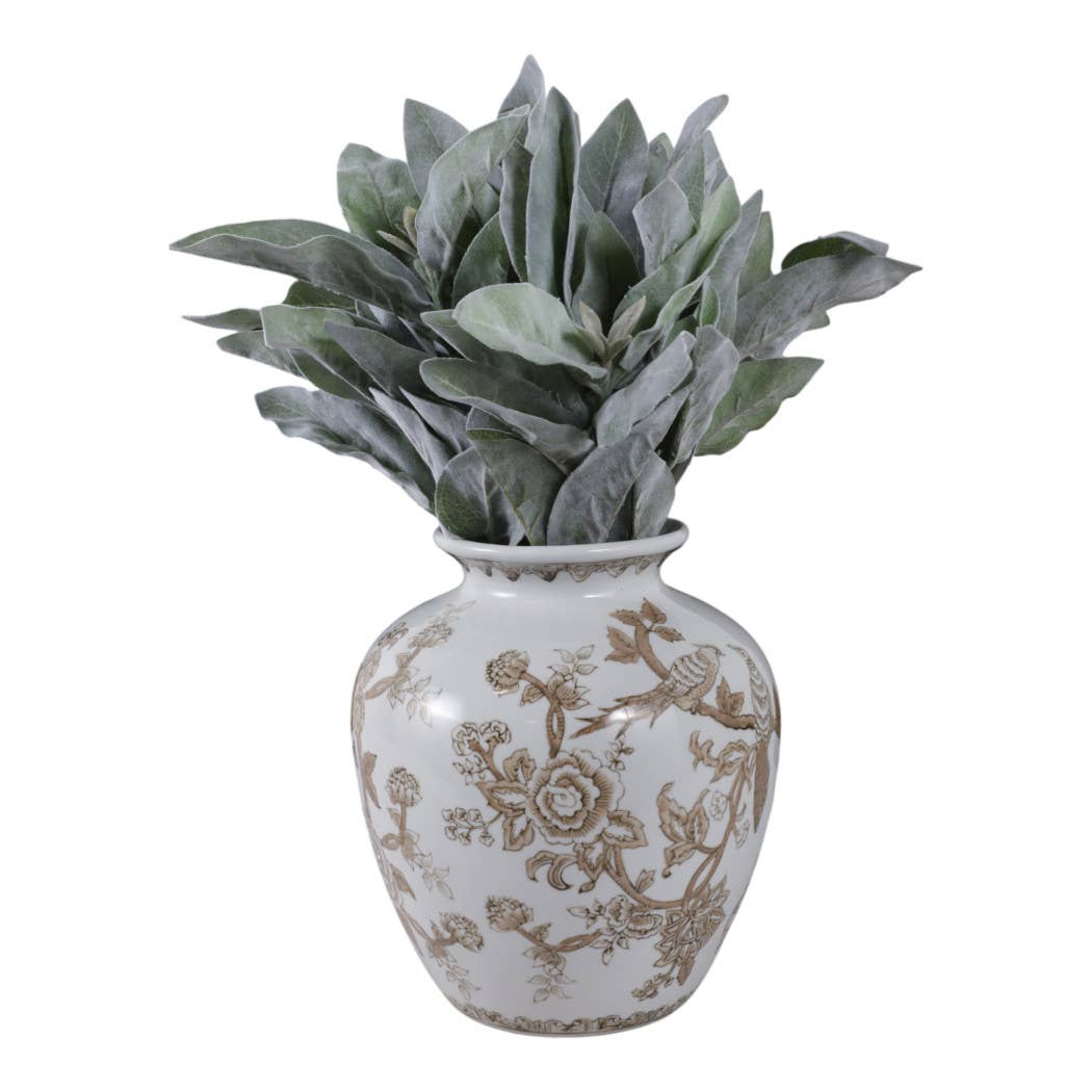 Br/Wh Ceramic Bird/Vines