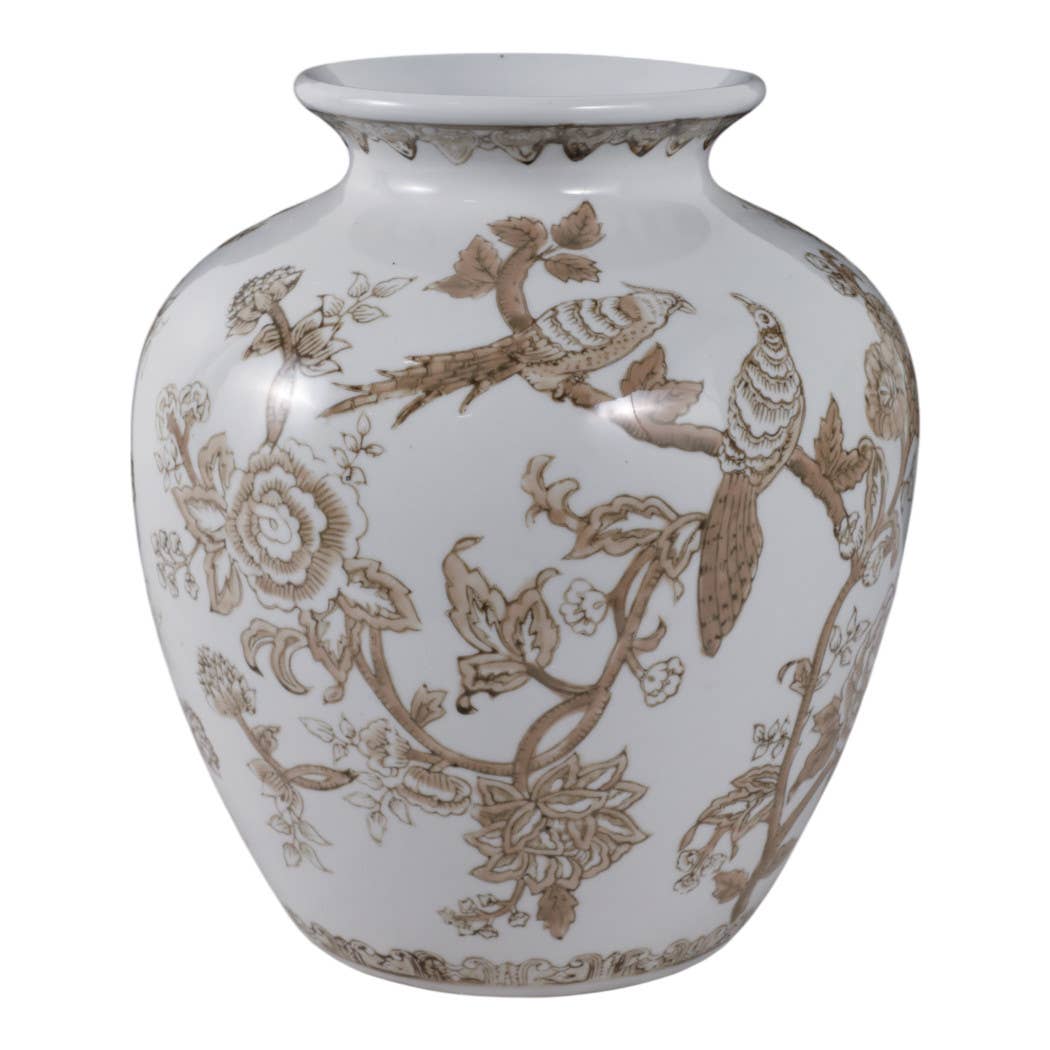 Br/Wh Ceramic Bird/Vines