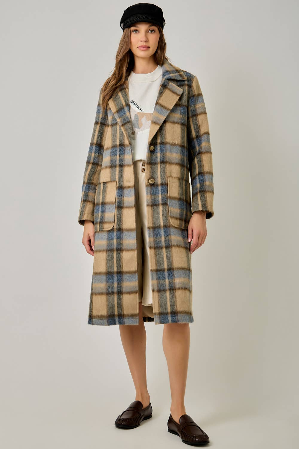 Missy Brushed Plaid Long Coat