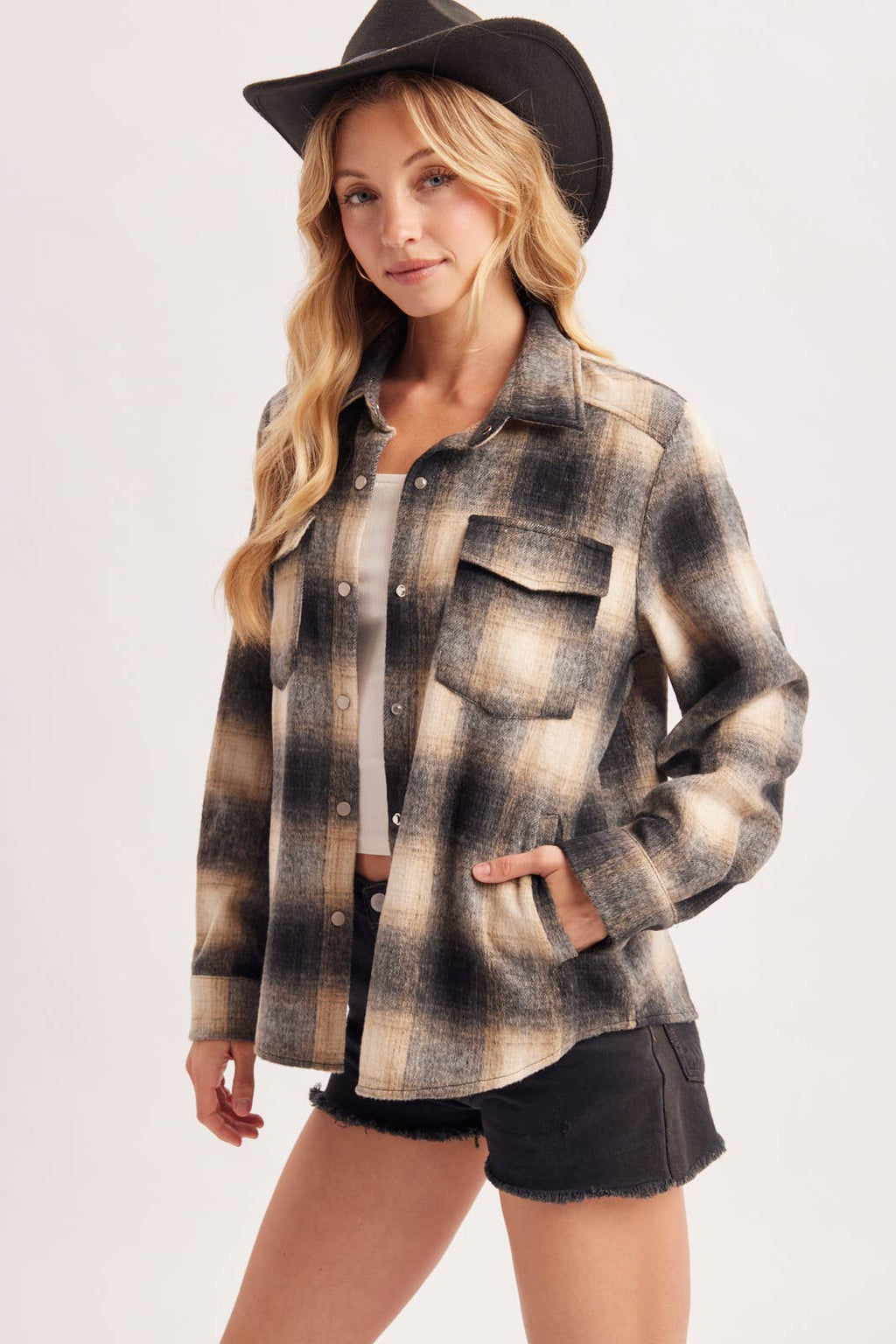 Janelle Snap Button Plaid Shacket