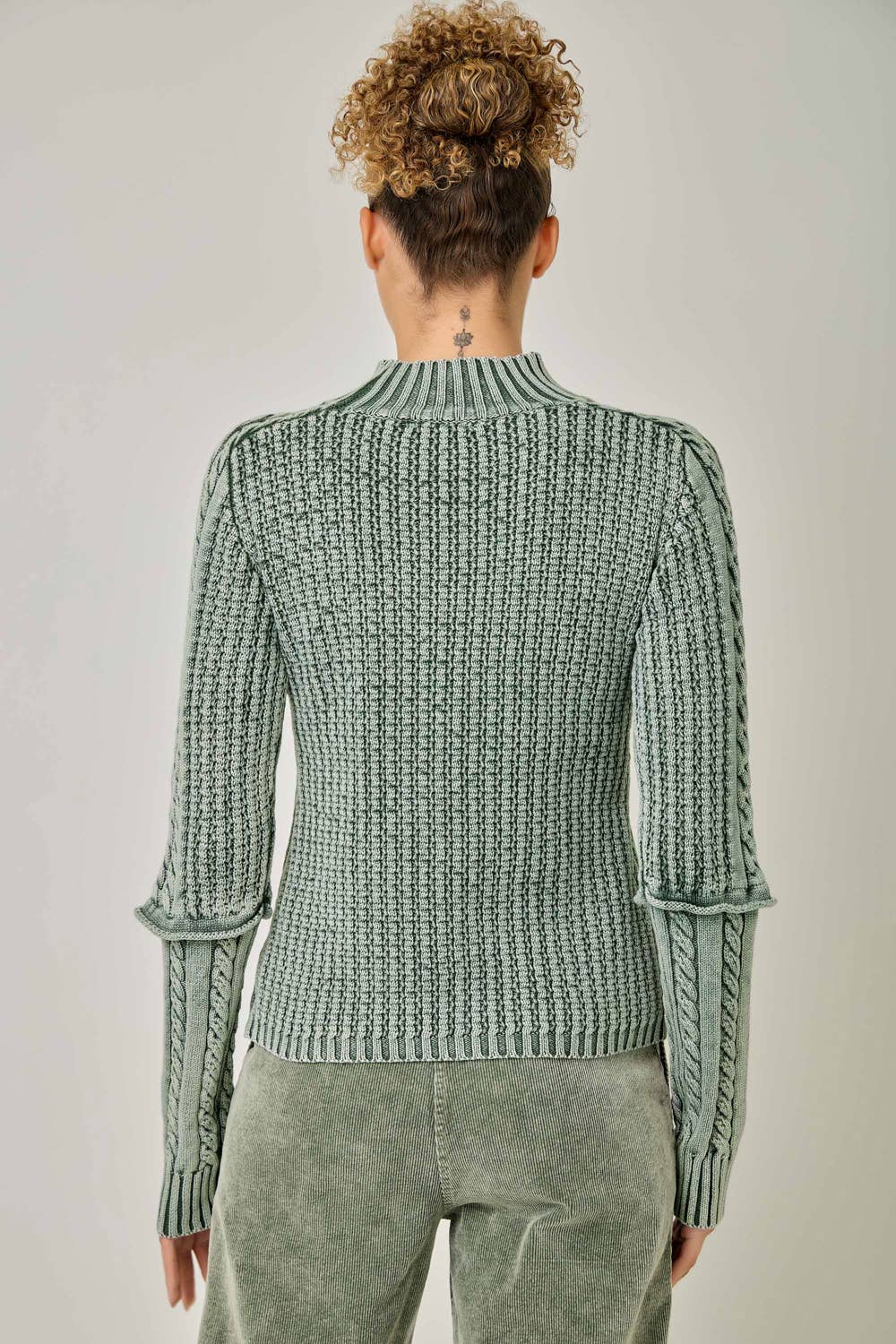 Andrea Washed Cable Mock Neck Sweater