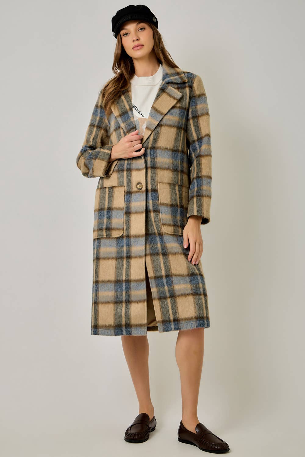 Missy Brushed Plaid Long Coat