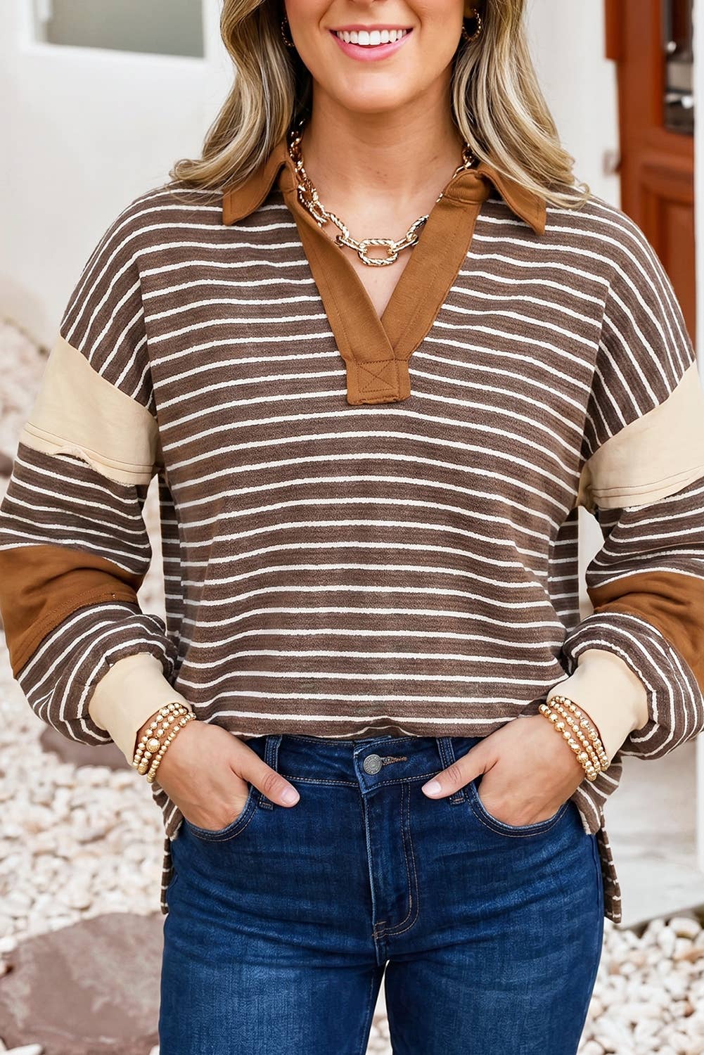Maggie Color Block Polo Neck Sweatshirt