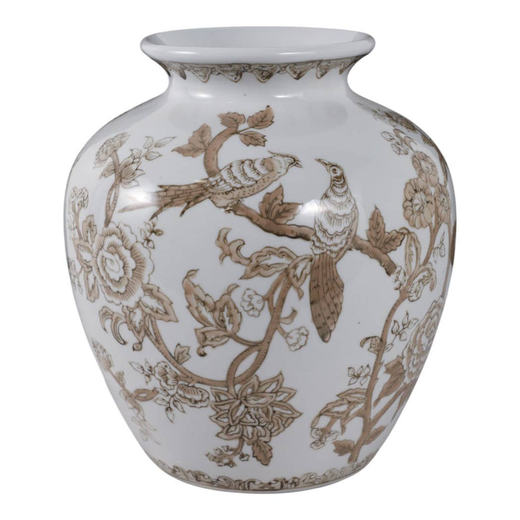 Br/Wh Ceramic Bird/Vines