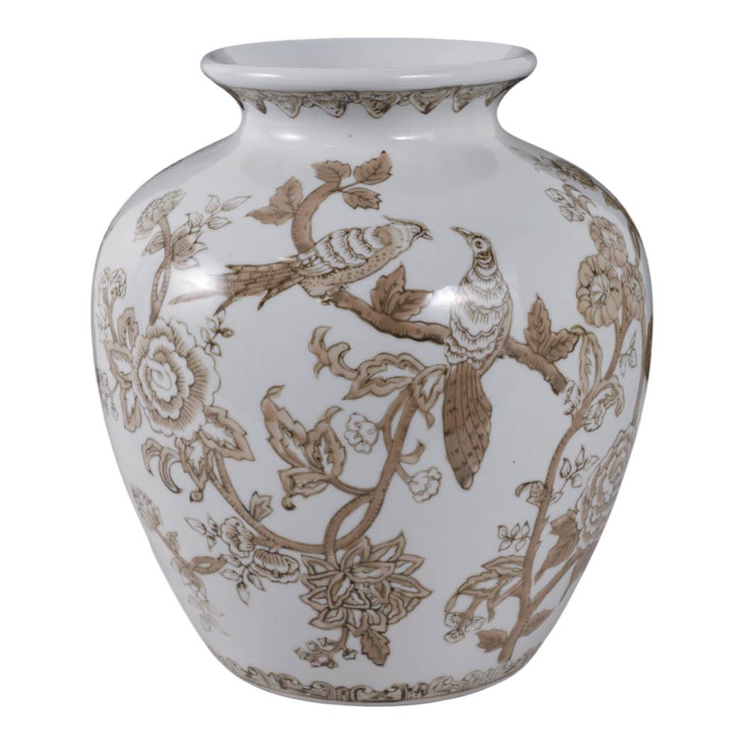 Br/Wh Ceramic Bird/Vines