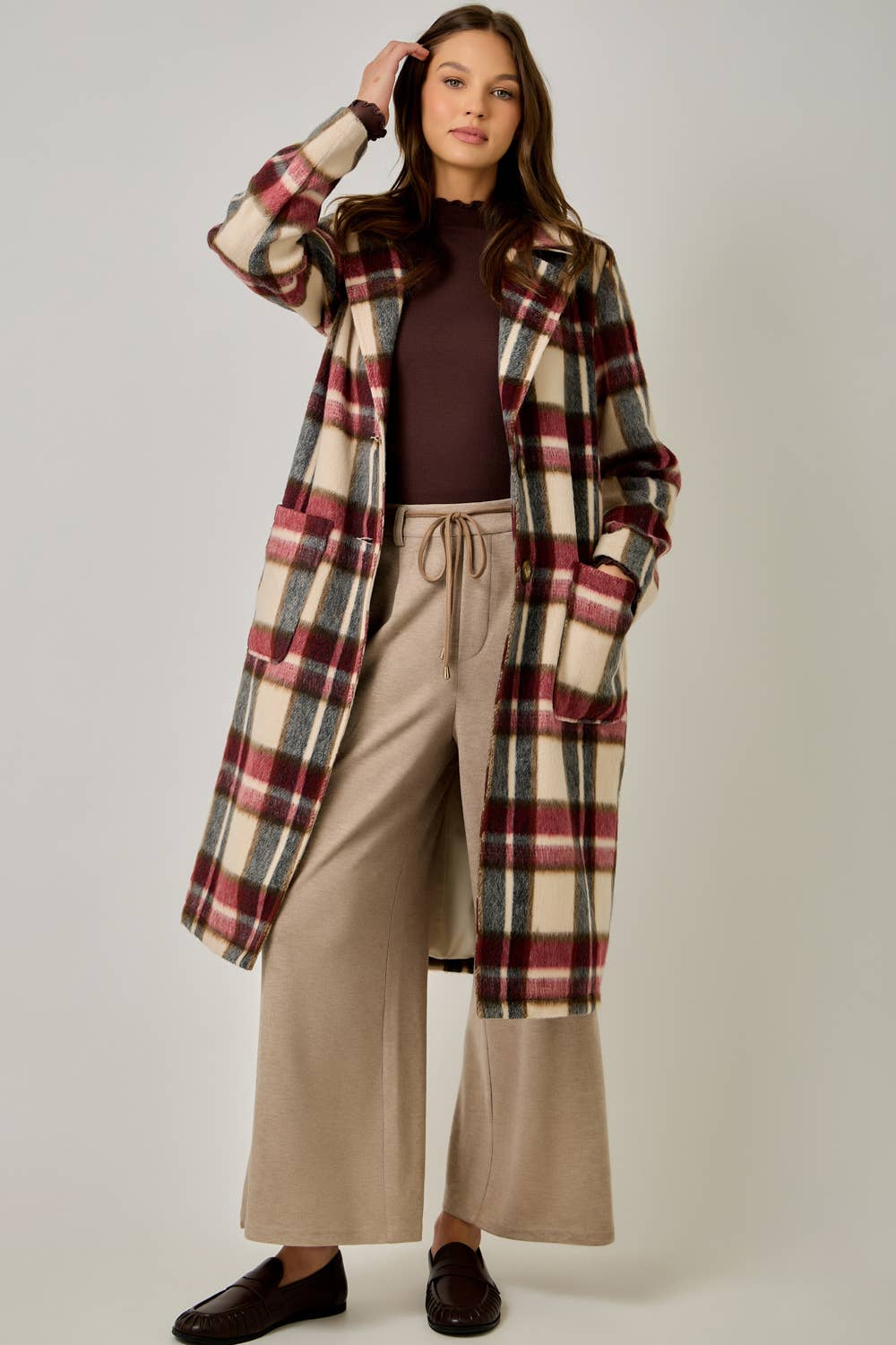 Missy Brushed Plaid Long Coat