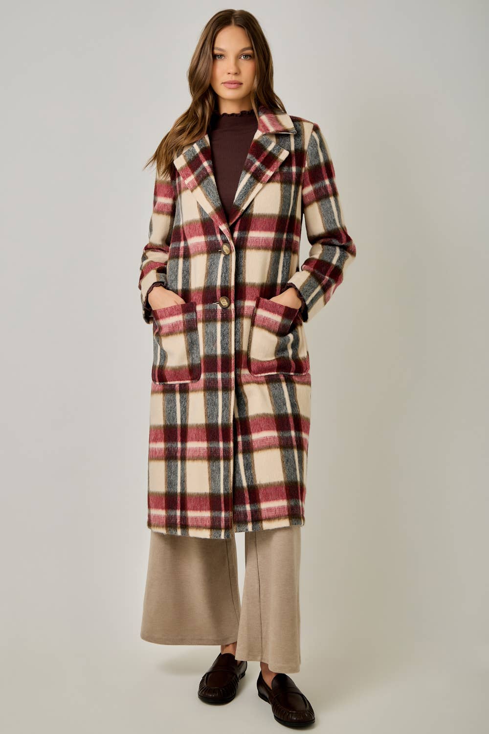 Missy Brushed Plaid Long Coat