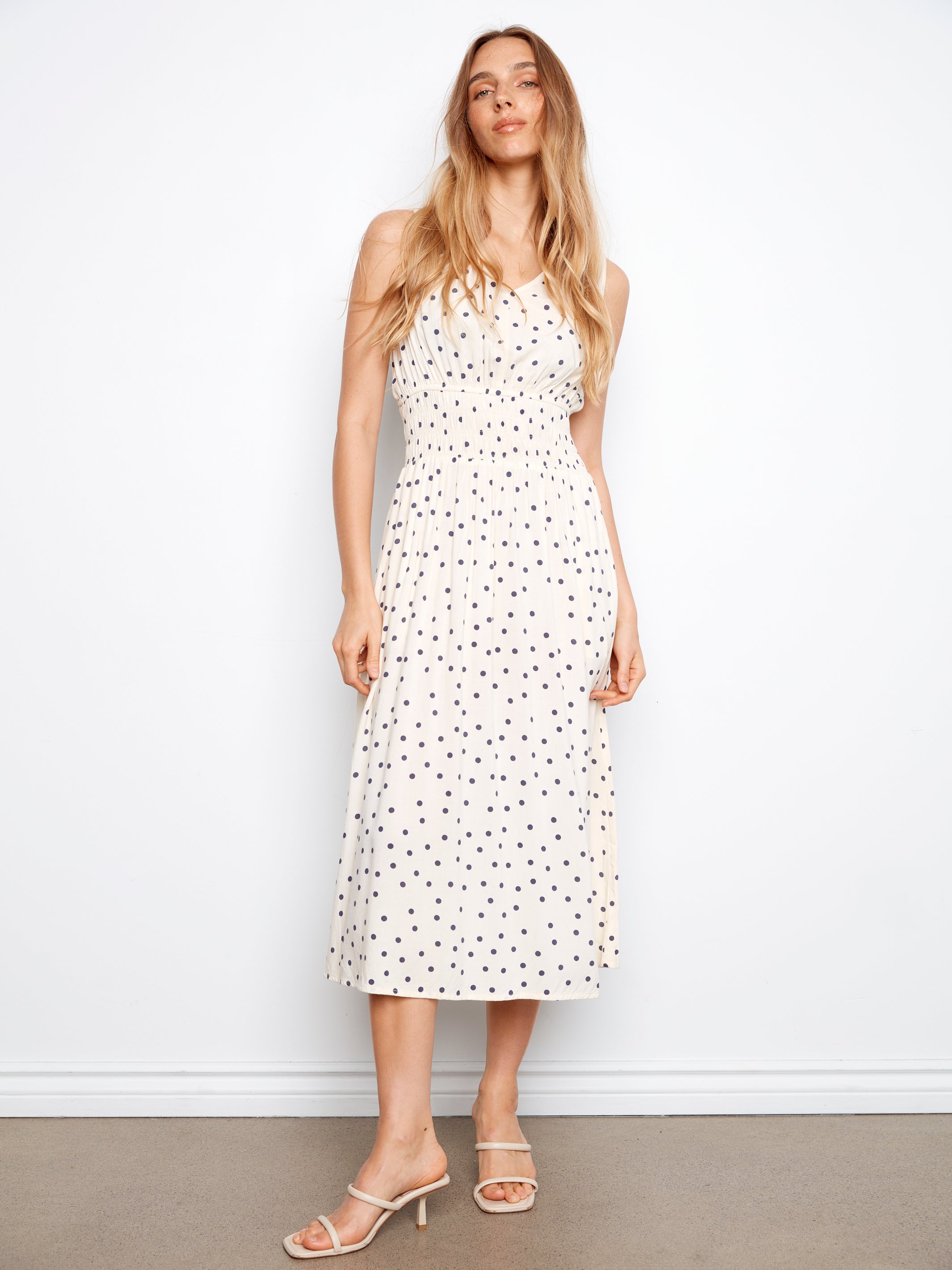 Bailey Polka Dot Printed Dress with Smocking Waist