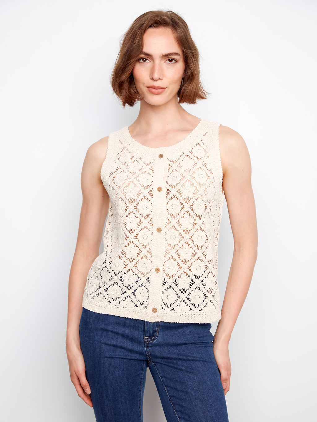 Violet Crochet Button Up Vest**