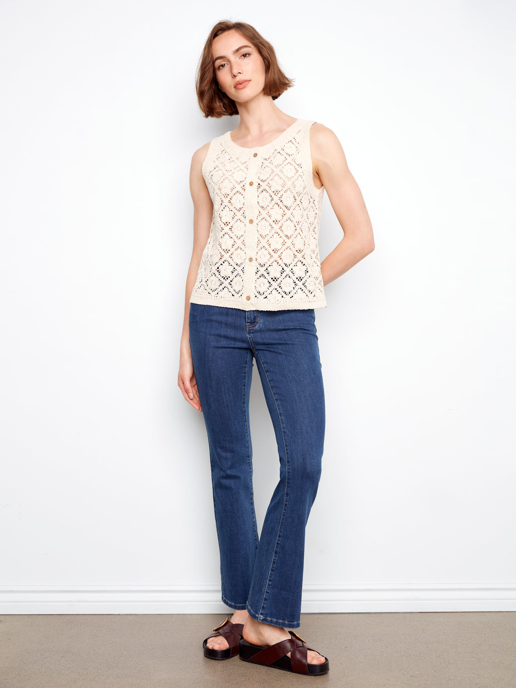 Violet Crochet Button Up Vest**