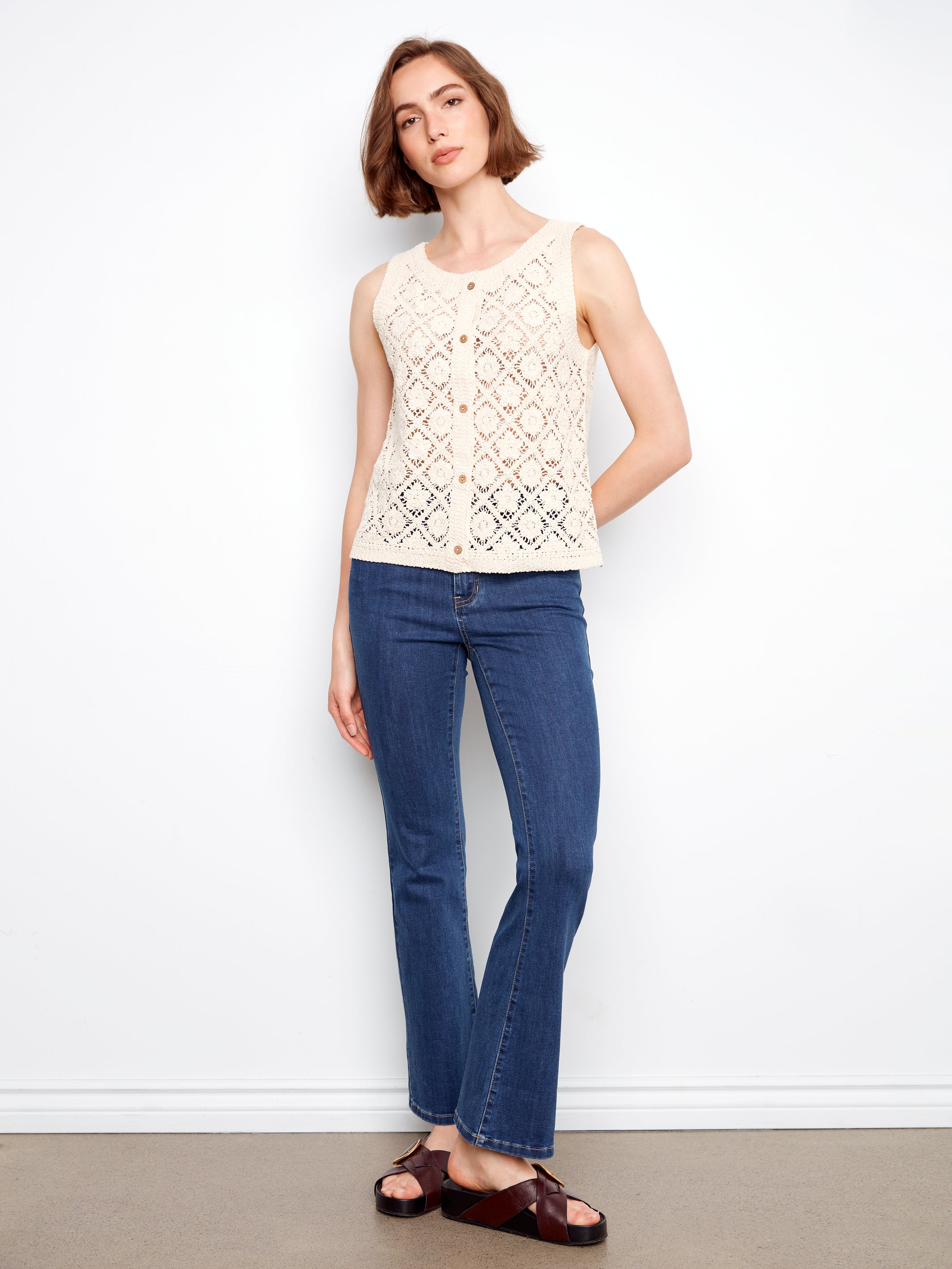 Violet Crochet Button Up Vest**