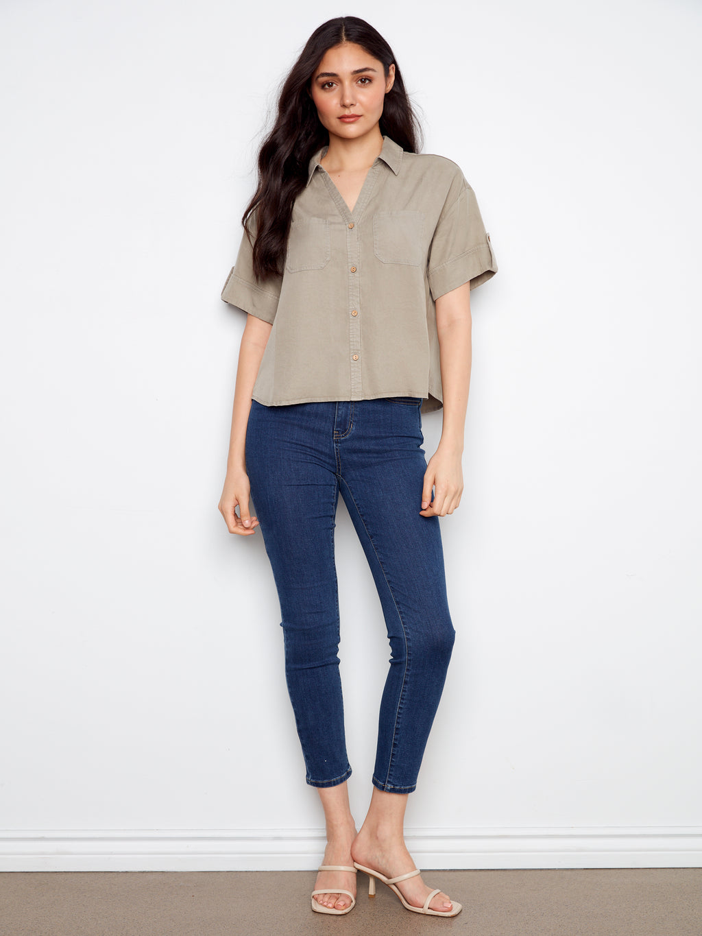 Belle Button Front Tencel Blouse**