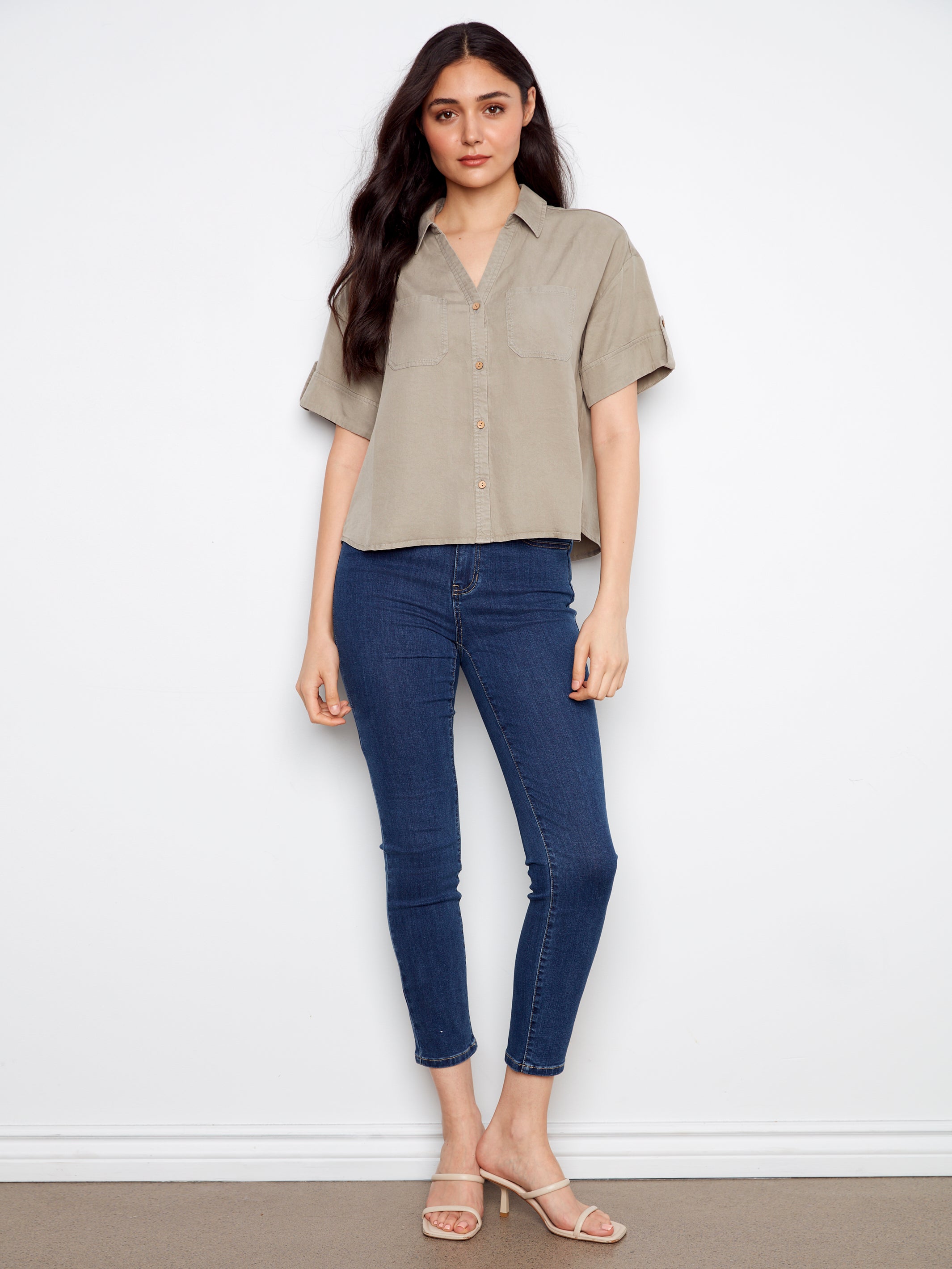 Belle Button Front Tencel Blouse**