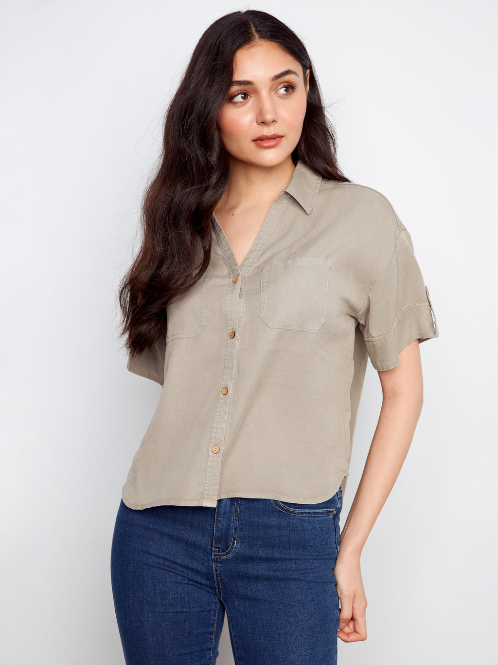 Belle Button Front Tencel Blouse**