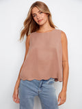 Camila Scallop Hem Top With Back Decorative Buttons**