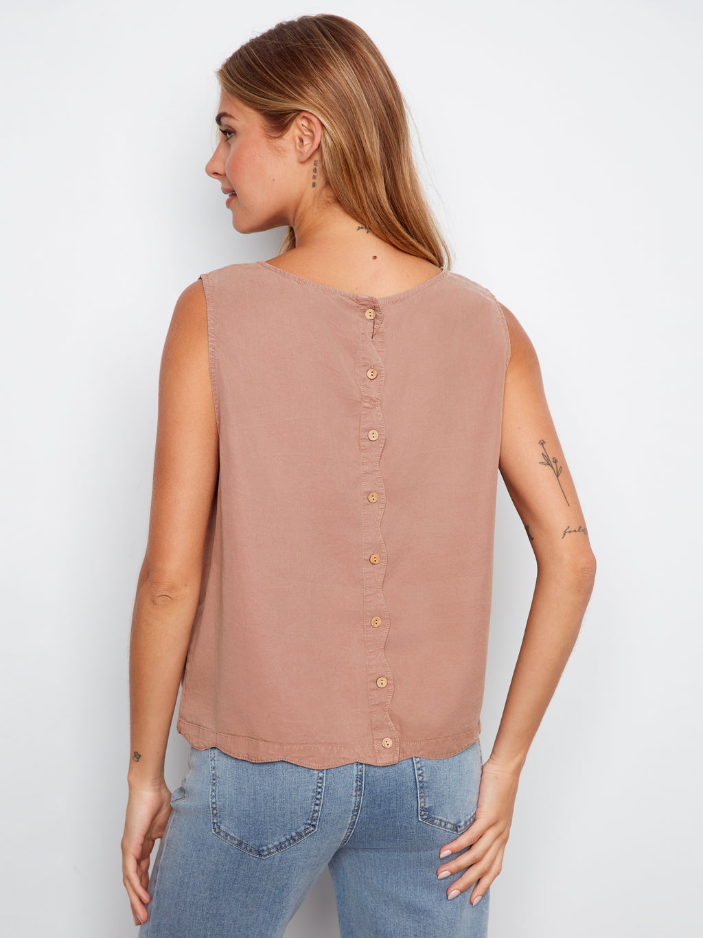 Camila Scallop Hem Top With Back Decorative Buttons**