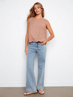 Camila Scallop Hem Top With Back Decorative Buttons**