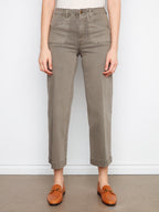 Liv Sage Cropped Leg Twill Pants With Patch Pockets