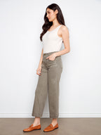 Liv Sage Cropped Leg Twill Pants With Patch Pockets